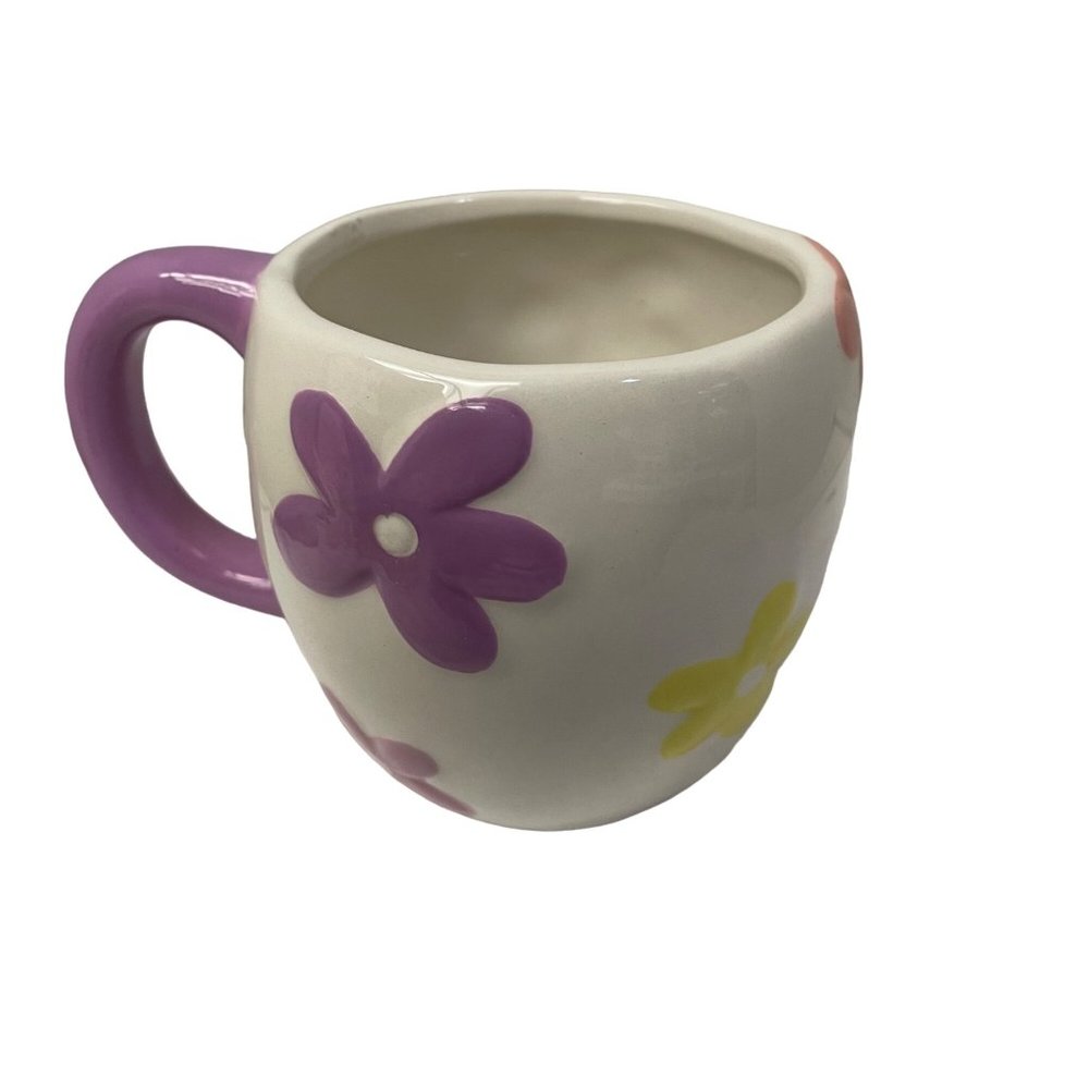 FLORAL Purple Yellow Punk Blue Mug Cup Coffee Tea Cocoa Ceramic Hand Painted‎
